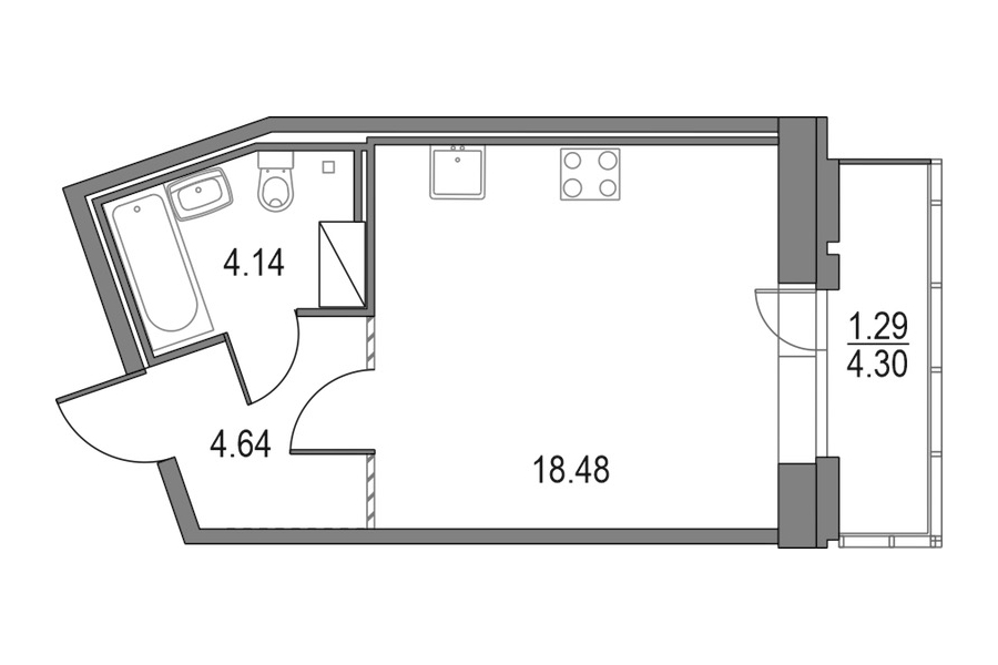 Квартира студия 27.26 м², 16/17 эт., ЖК «Приморский квартал»
